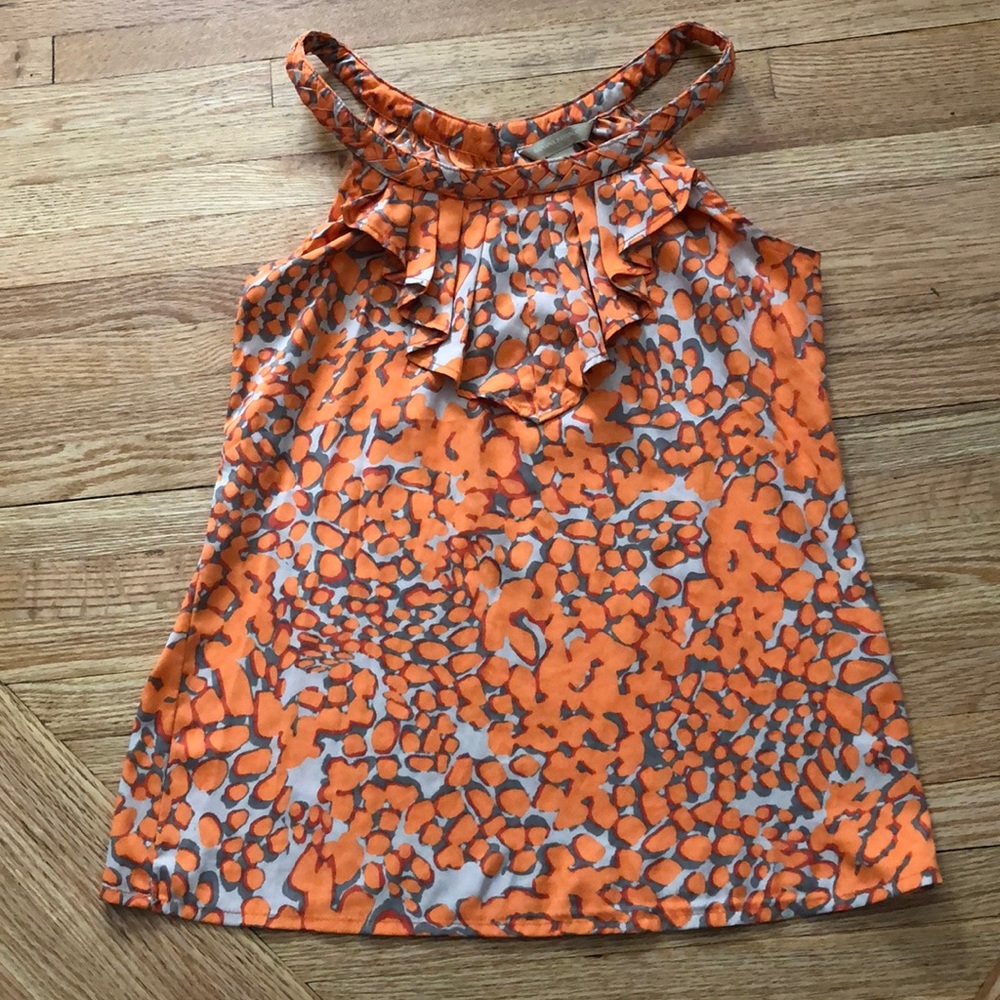 Banana Republic orange and grey ruffle tank